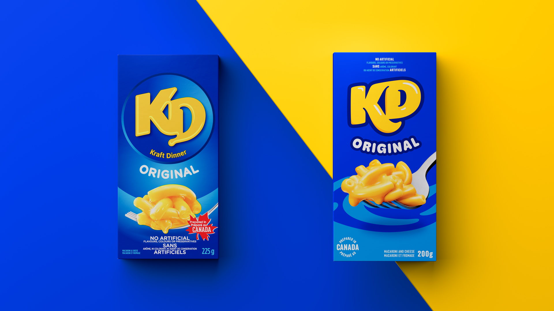 KD box redesign for Kraft Dinner.