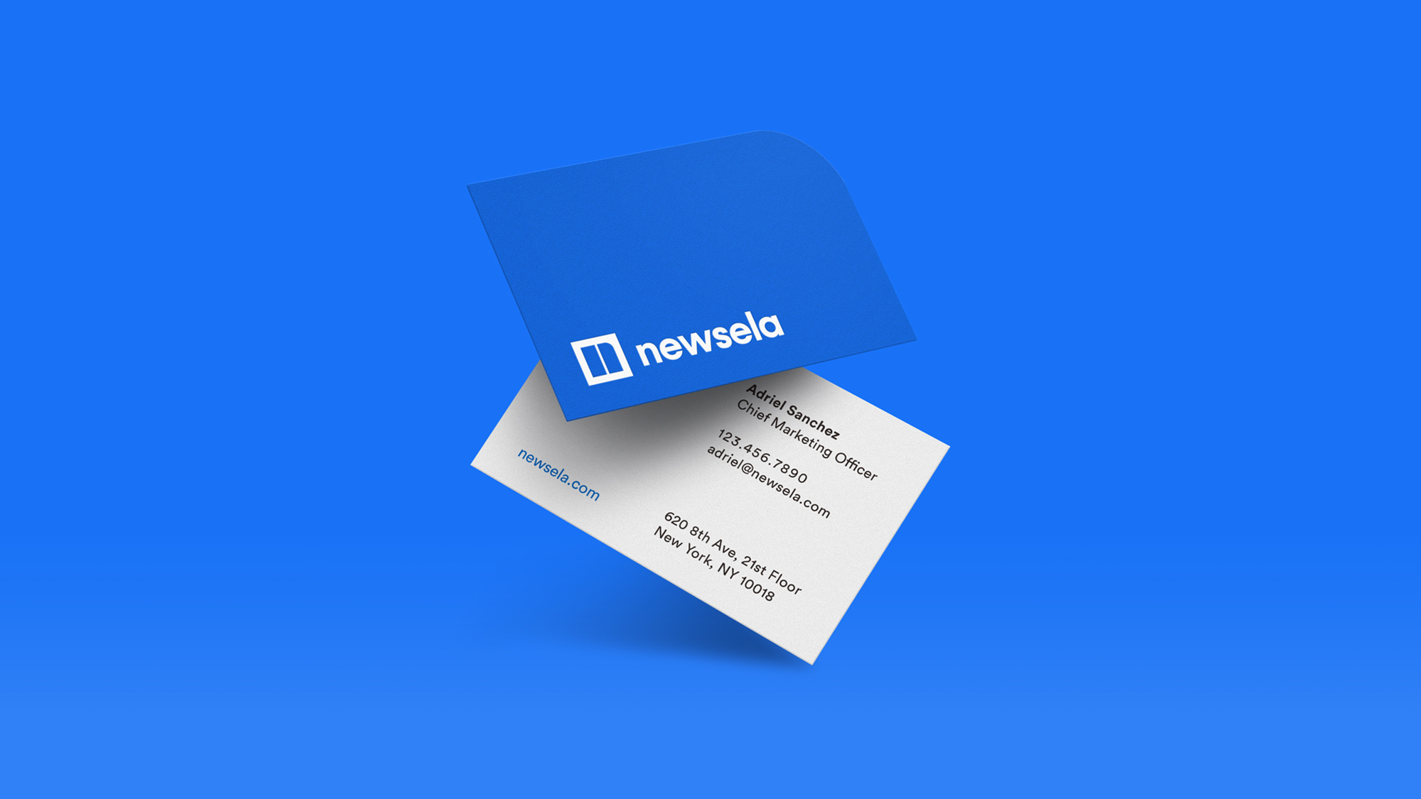Newsela business card with rounded corner.